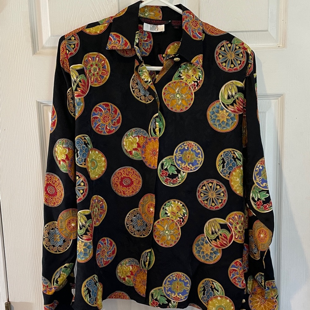 Jerri Sherman Collection GUMPS Size 10 Silk Button Up Shirt